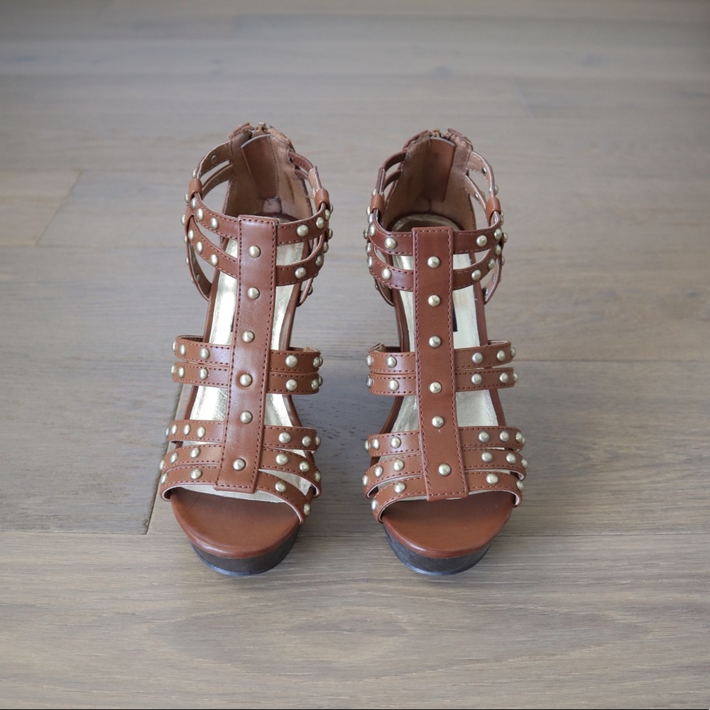 Material Girl studded wedge, brown, 6.5